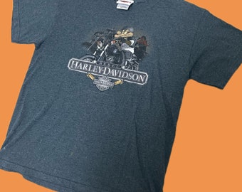 VTG Harley Davidson motorfiets-T-shirt voor kinderen. Jaren '90 Biker Looney Tunes Jeugd Grote Kinder Vintage T-shirt. Zwart vintage dubbelzijdig fietsshirt