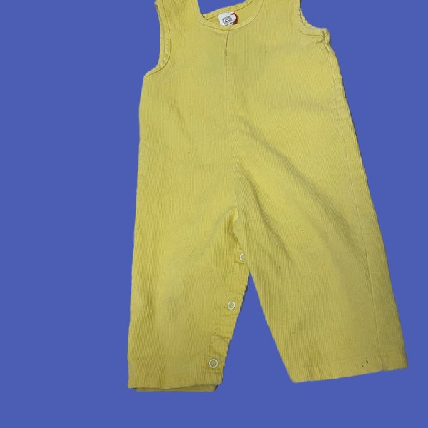 Corduroy VTG Yellow Pastel 60s Overalls.  Little Boys Toddler Vintage Overall Pants. Spring Size 18 Month Retro Sleeveless Infant Onesie