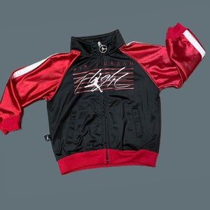 Air Jordan Baby Zip Up Red and Black Jacket. Vintage Michael Jordan Logo Y2K Designer Shiny Toddler Track Jacket.