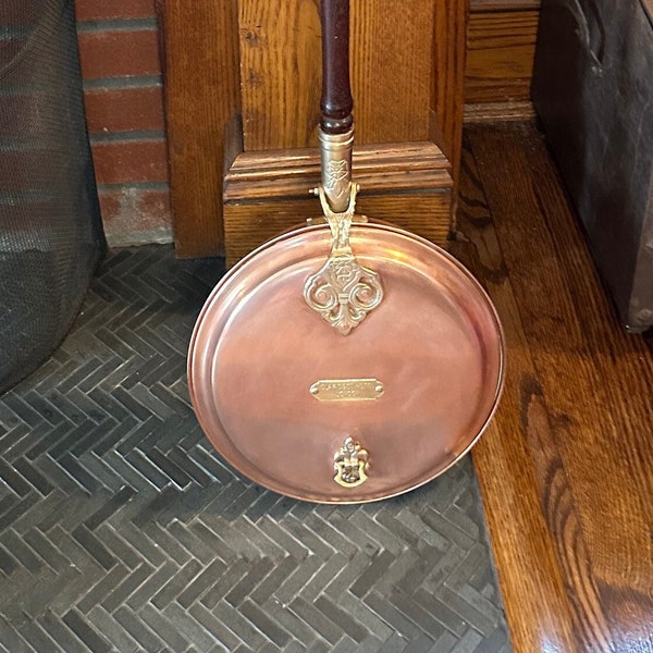 Vintage 1950s/1960s Souvenir Copper and Brass Bed Warmer Marked Claridges Hotel, London