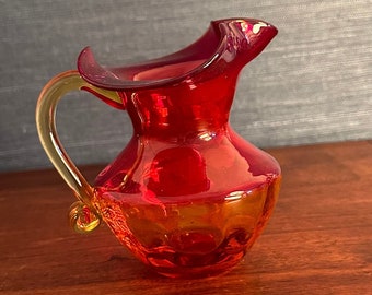 Vintage Rainbow Glass Red Optic Pitcher with Flared Rim