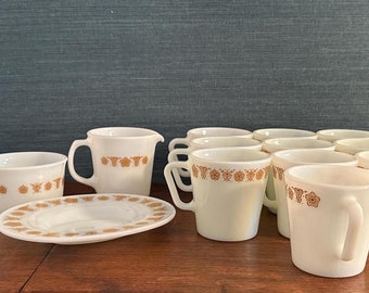 ヴィンテージ バタフライ ゴールド パイレックス セット：コーヒー