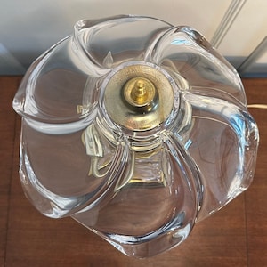 Vintage 1970s Cofrac Art Verrier Hand Blown Heavy French Crystal and Brass Table Lamp
