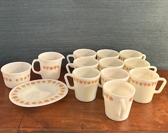 ヴィンテージ バタフライ ゴールド パイレックス セット：コーヒー