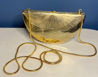 Vintage Italian Gold Gilt Metal "Crescent Moon" Evening Bag By Beoni Lucia