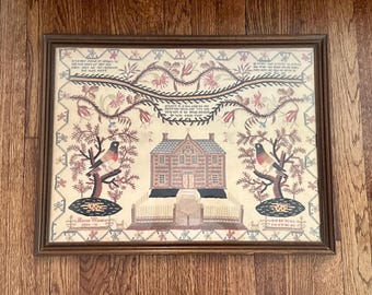 Framed Vintage Folk Art Print of a Sampler by Marion Wilson