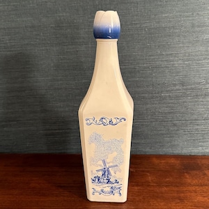 Vintage Vandermint Chocolate Liquor White and Delft Blue Milk Glass Decanter