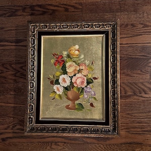 Blumen auf einem goldenen Hintergrund von dem italienischen Künstler R. Rosini - signiert