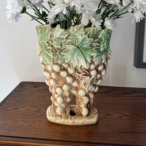 Vintage 1950s McCoy Art Pottery Vase With Grapes, Vines, and Leaves