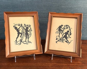 Pair of Vintage Paper Silhouettes Featuring Fairies / Nymphs