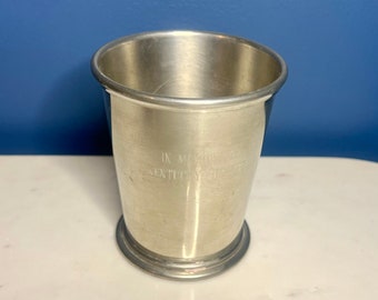 Vintage Tennessee Pewter Mint Julep Engraved 9oz. Cup: "In Memory of Kentucky Red Bird"