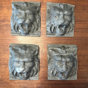 Set of Four Vintage Architectural Lion Head Plaster Casting Molds—Mouths Open