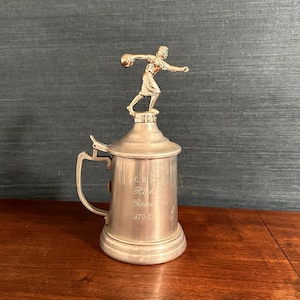 Vintage 1970-1971 NCWBA Women&#39;s &#39;High Game&#39; Bowling Trophy / Engraved Stein