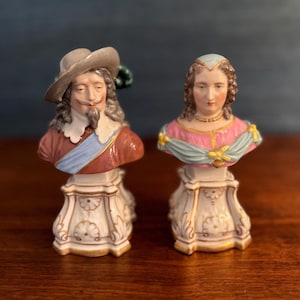 Pair of Small, French Porcelain Male and Female Busts in Wonderful Condition