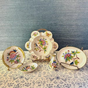 Vintage Lot of Herend Porcelain Including Ashtray, Petite Vase and Small Trinket Dishes