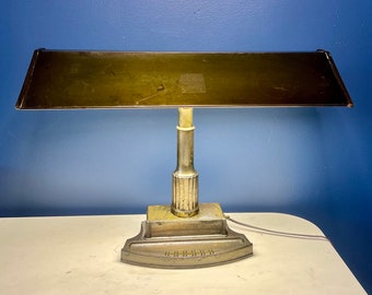 Vintage Messing Bankers Schreibtisch Tischlampe mit Pen Slot