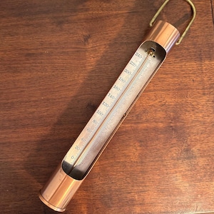 Vintage Hanging Copper and Brass Thermometer by The Taylor Company