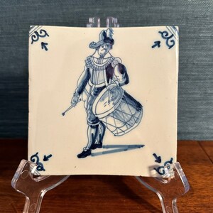 Vintage Royal Tichelaar Makkum Ceramic Delft Tile Featuring a Drumming Soldier