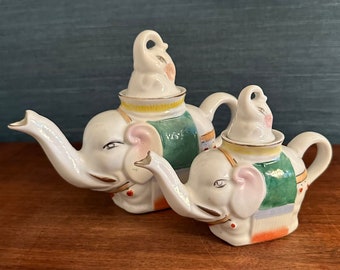 Pair of Vintage Elephant Teapots with Smaller Elephant Lids