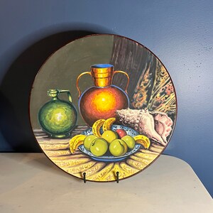 Vintage signierte Majolica handbemalte dekorative Obstplatte - Made in Spain
