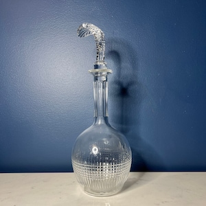 Baccarat Nancy Clear Cut Crystal Glass Wine / Water Decanter with Unique Leaf Stopper