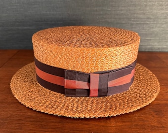 Vintage 1920s Locke and Co. Hatters Straw Boater / Skimmer Hat Made for Brooks Brothers