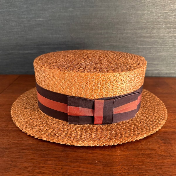 Vintage 1920s Locke and Co. Hatters Straw Boater / Skimmer Hat Made for Brooks Brothers