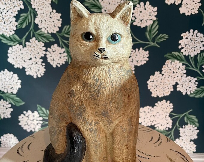 Vintage Cast Iron White Cat Door Stop / Bookend Etsy