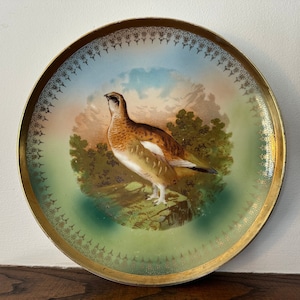 Antique Hand Painted Ptarmigan Bird Wall Plate Made by Carl Tielsh & Company, Germany