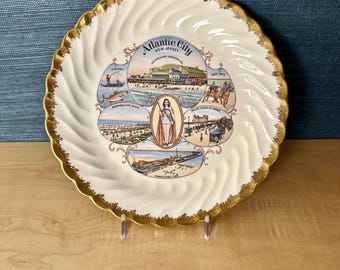 Vintage Atlantic City 22K Gold Souvenir Plate