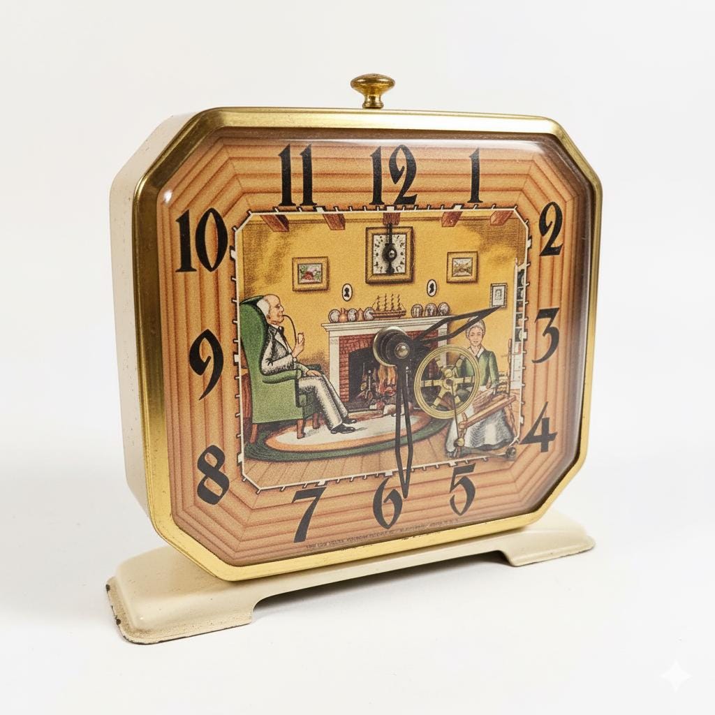 Vintage Lux Spinning Wheel Alarm Clock: 1930s Animated Americana