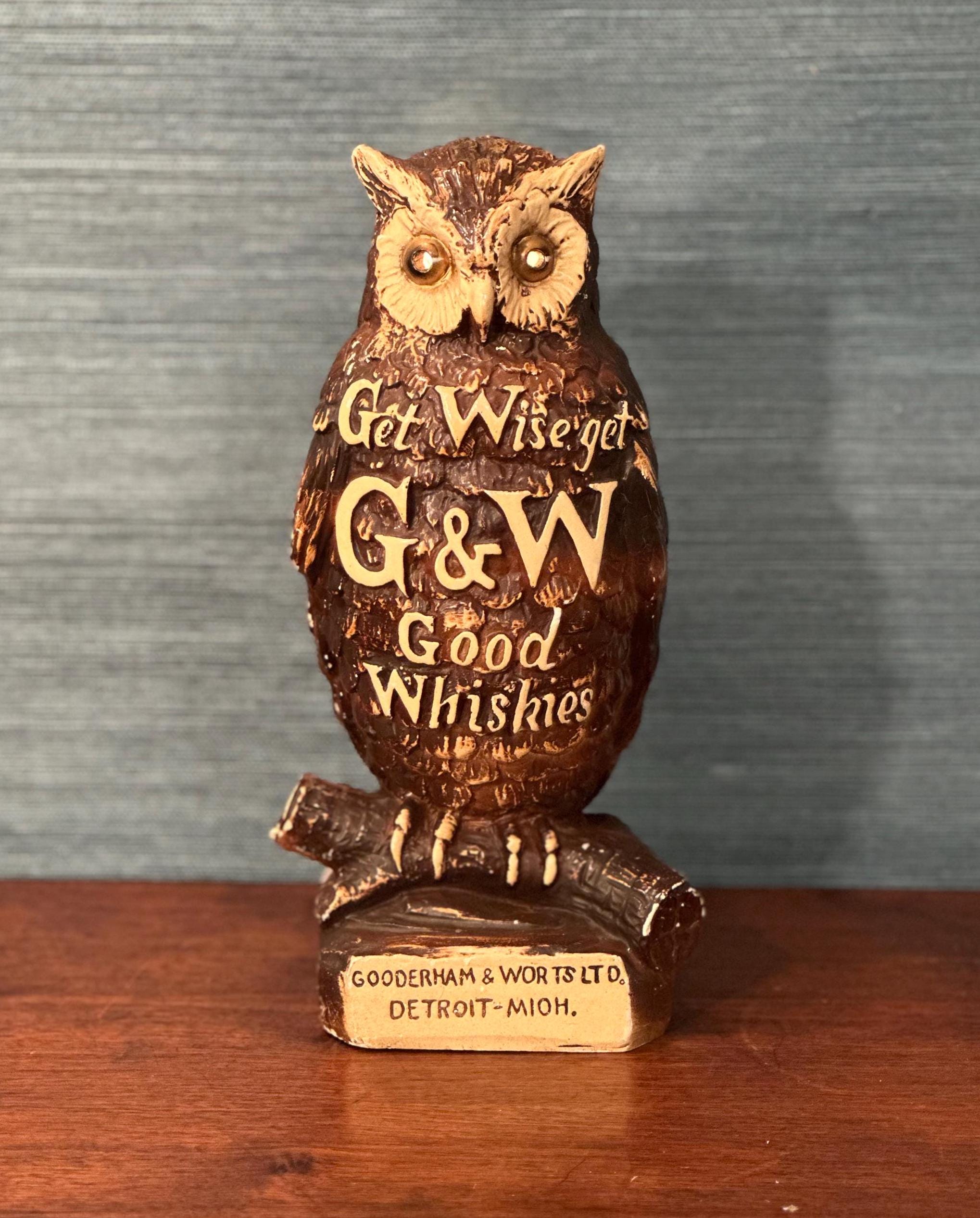 Extremely Rare, Vintage Gooderham and Worts Whiskey (G&W) Owl