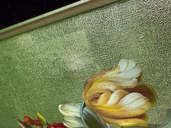 Original Signed Oil Painting of Flowers on a Gold Background by