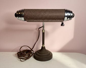 Lámpara de escritorio vintage de los años 50 en cromo y esmalte marrón