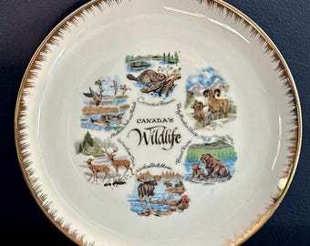 Prato comemorativo da vida selvagem do Canadá, vintage de 1964, por Louis Hartley.