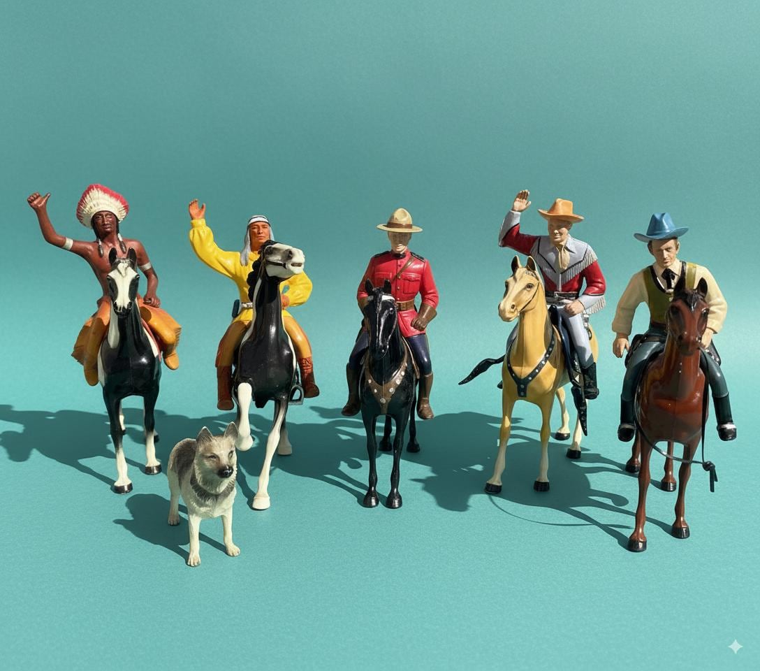 Vintage Hartland Plastic Toy Lot: Wyatt Earp, Roy Rogers, Mountie
