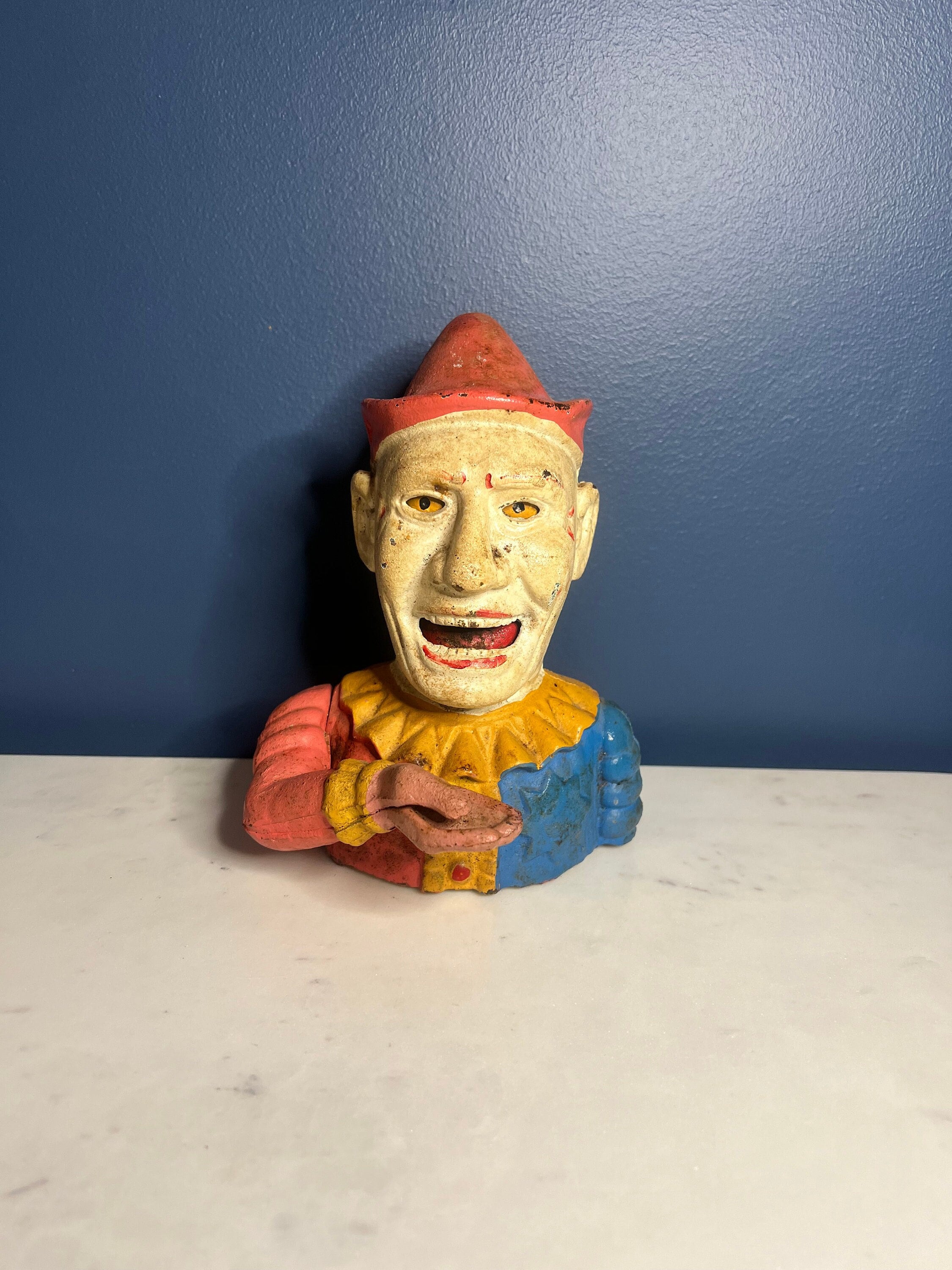 Antique 19th C. Cast Iron Mechanical Jester / Humpty Dumpty Coin
