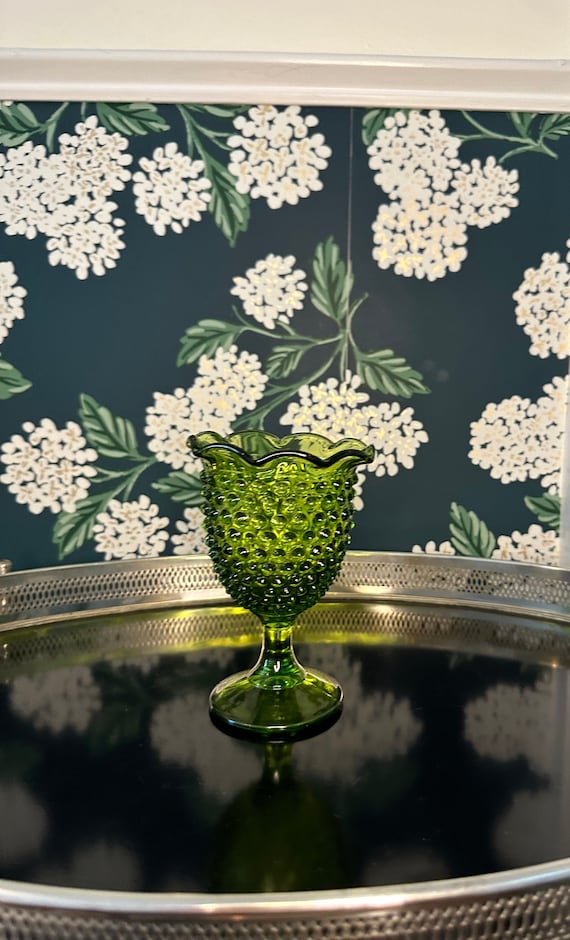 ヴィンテージ フェントン ホブネイル グリーン 台座 脚付き コンポート