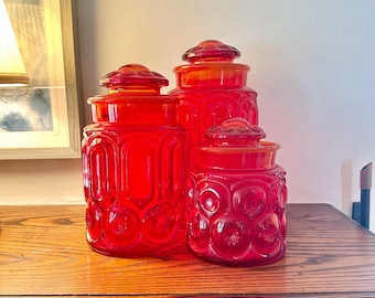 Vintage LE Smith Blue Moon & Stars Glass Canister Containers