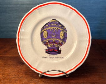 Vintage Longchamp France Hot Air Balloon Plate "Premier Voyage Aérien 1783" Façon Main