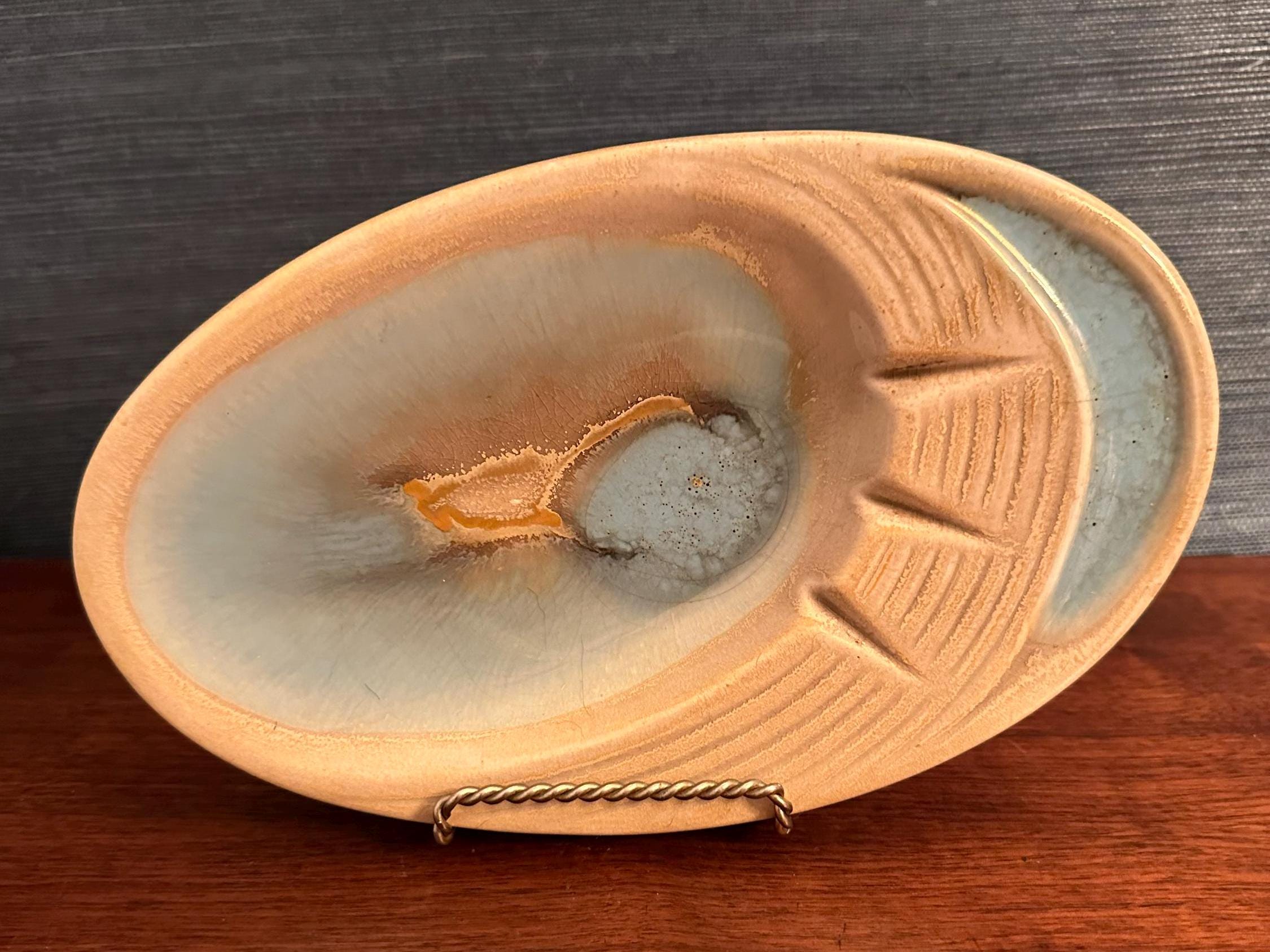 Vintage Freeman-mcfarlin Ceramic Ashtray: MCM Crackle Glaze, El