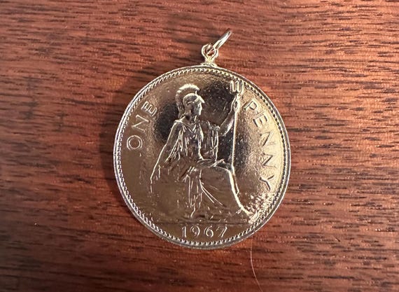 1967 Queen Elizabeth II / King George Penny Coin Charm View 4