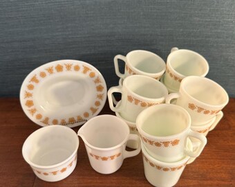 ヴィンテージ バタフライ ゴールド パイレックス セット：コーヒー