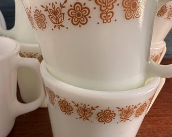 ヴィンテージ バタフライ ゴールド パイレックス セット：コーヒー