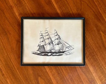 Vintage Framed Clipper Ship Nautical Print