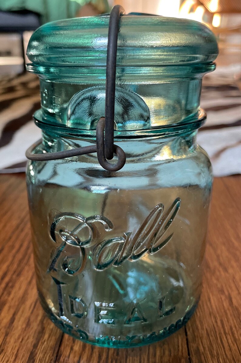 Vintage Blue Glass Ball Ideal Fruit Canning Jar Etsy