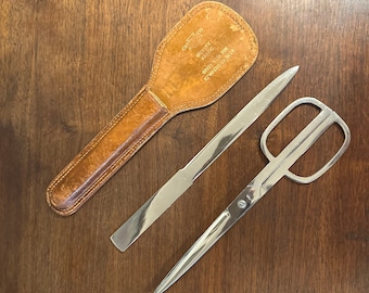 Vintage Office Scissors and Letter Opener in Leather Case