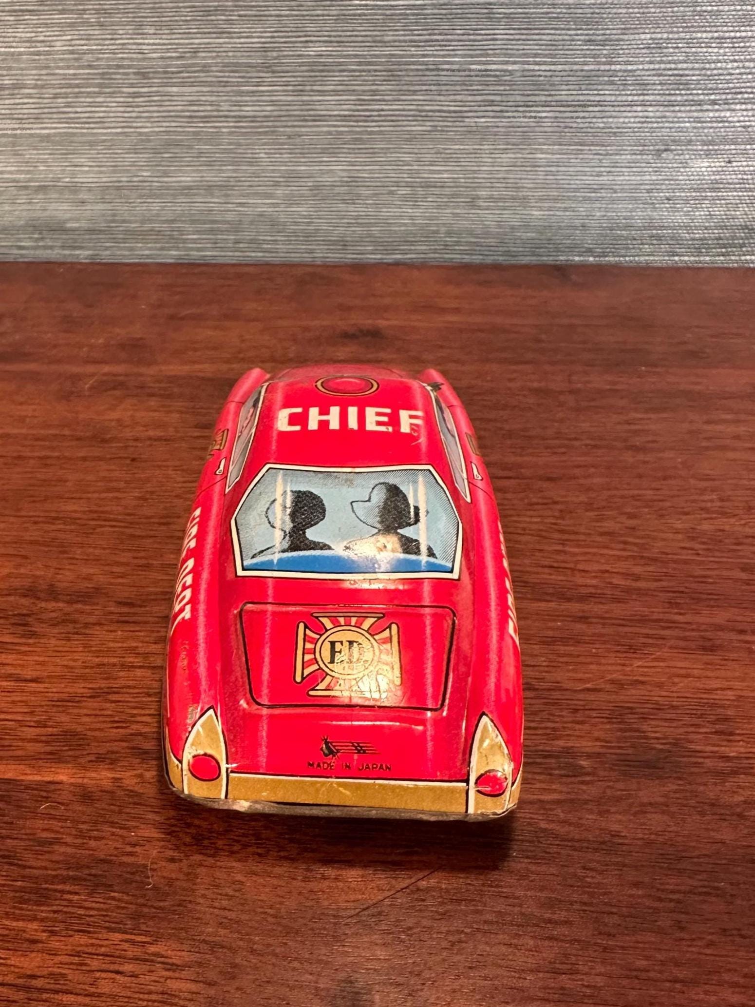 Vintage Japanese Tin Litho Car Set: Police, Fire Chief, Emergency