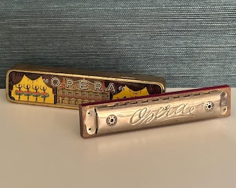 Vintage Opera Harmonica | Made in US Zone Germany w/ Original Lithographed Tin Box