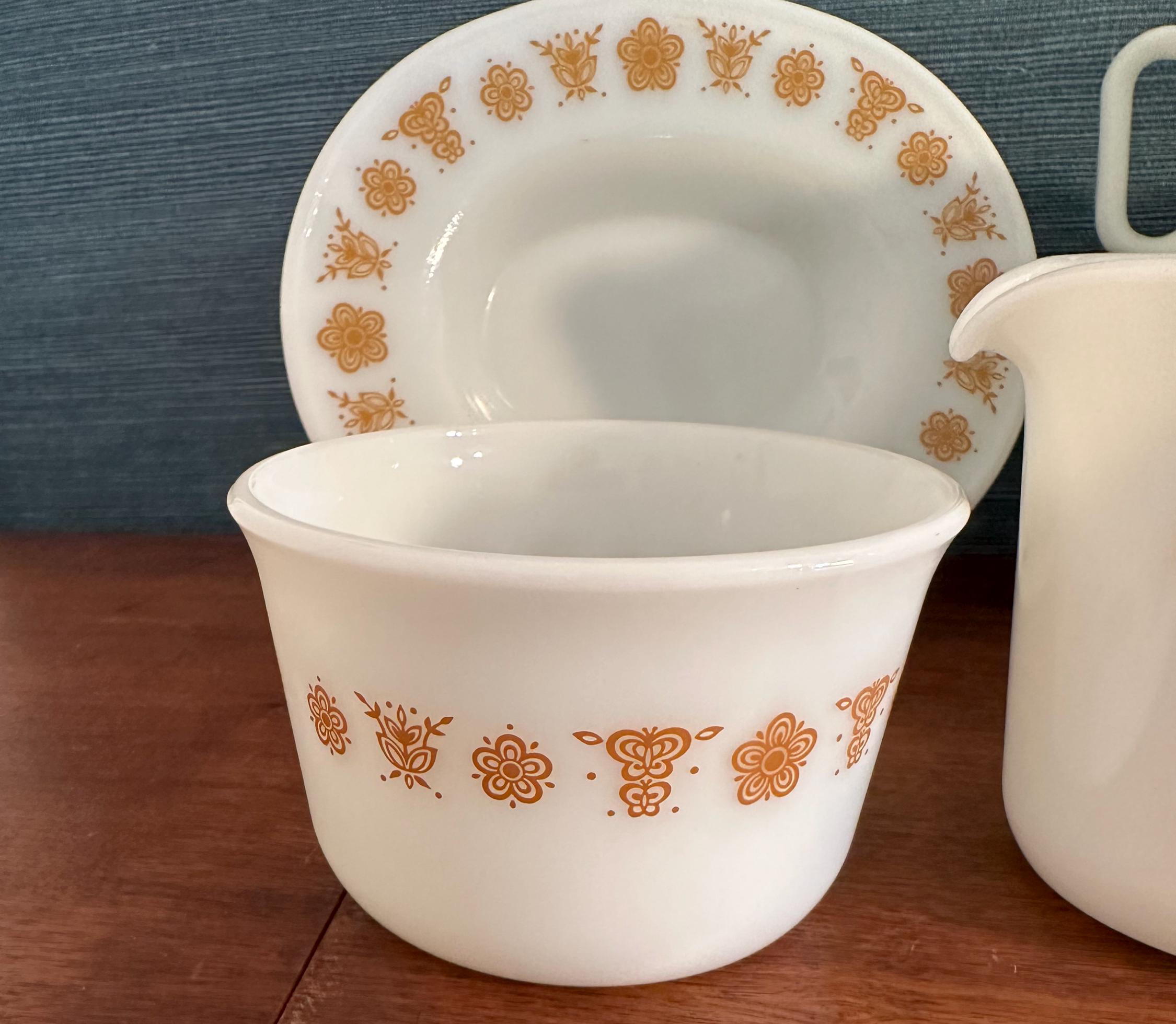 ヴィンテージ バタフライ ゴールド パイレックス セット：コーヒー